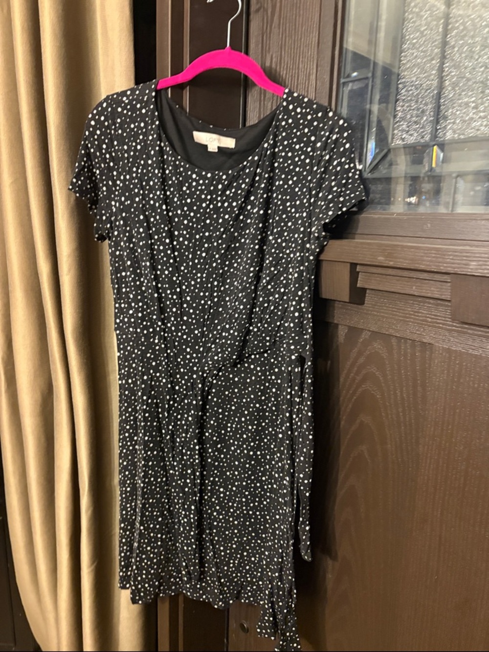 LOFT Black Polka Dot Midi Dress